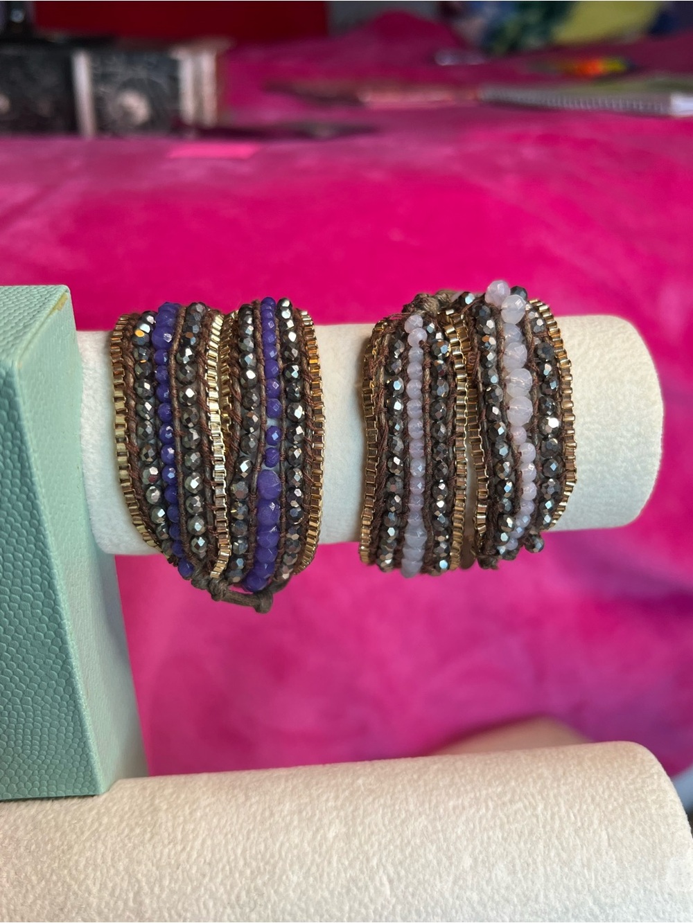 (2) Purple Beaded Wrap Bracelets